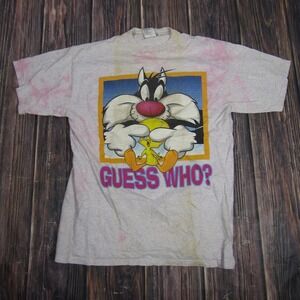 Vintage Looney Tunes Shirt Mens XL Sylvester Tweety Graphic Guess Who 90s Tee
